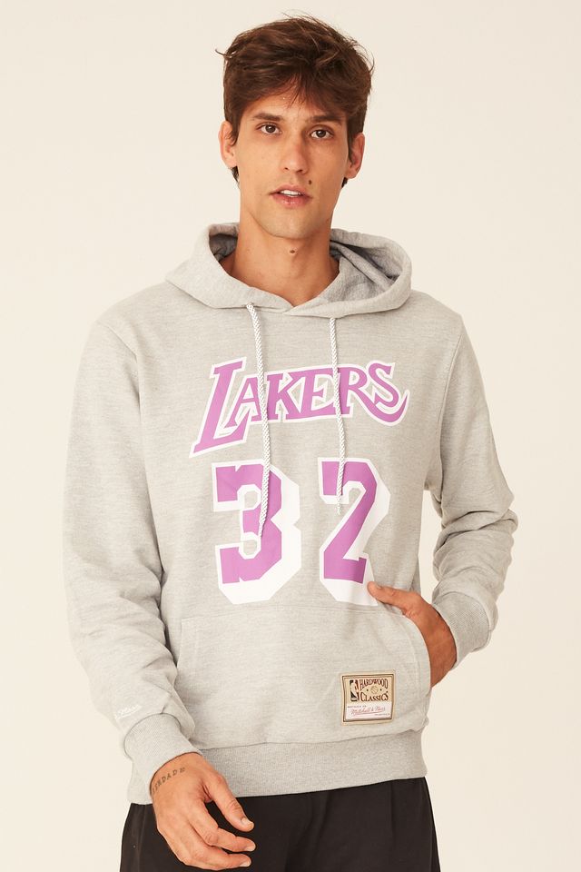 Moletom-Mitchell---Ness-Fechado-Com-Capuz-Los-Angeles-Lakers-Magic-Johnson-Cinza-Mescla