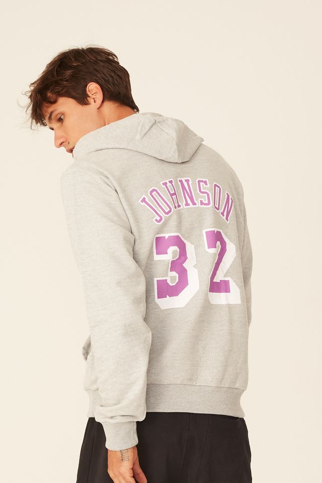 Moletom-Mitchell---Ness-Fechado-Com-Capuz-Los-Angeles-Lakers-Magic-Johnson-Cinza-Mescla