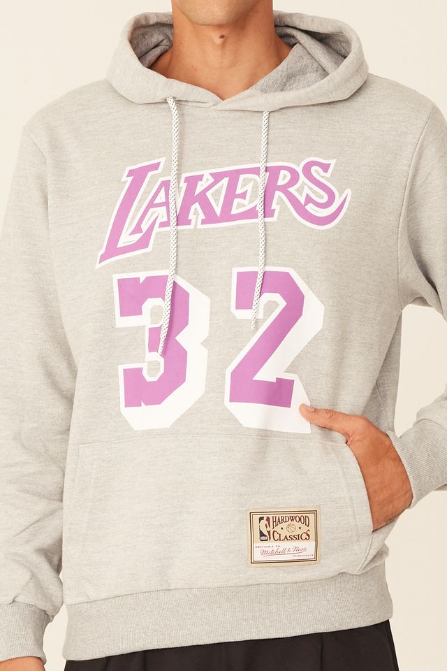 Moletom-Mitchell---Ness-Fechado-Com-Capuz-Los-Angeles-Lakers-Magic-Johnson-Cinza-Mescla