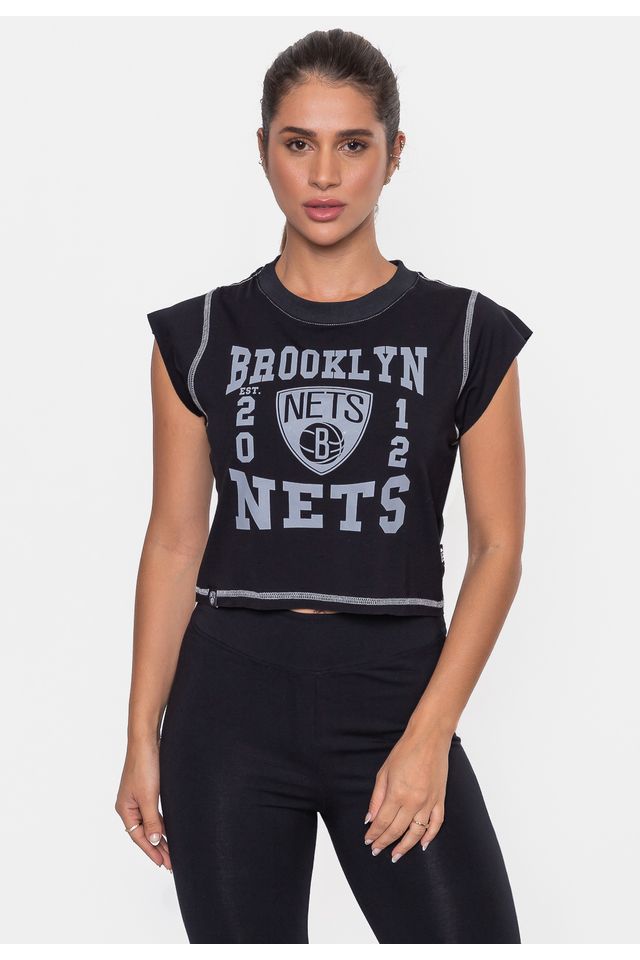 Cropped-NBA-Feminino-College-Brooklyn-Nets-Preto