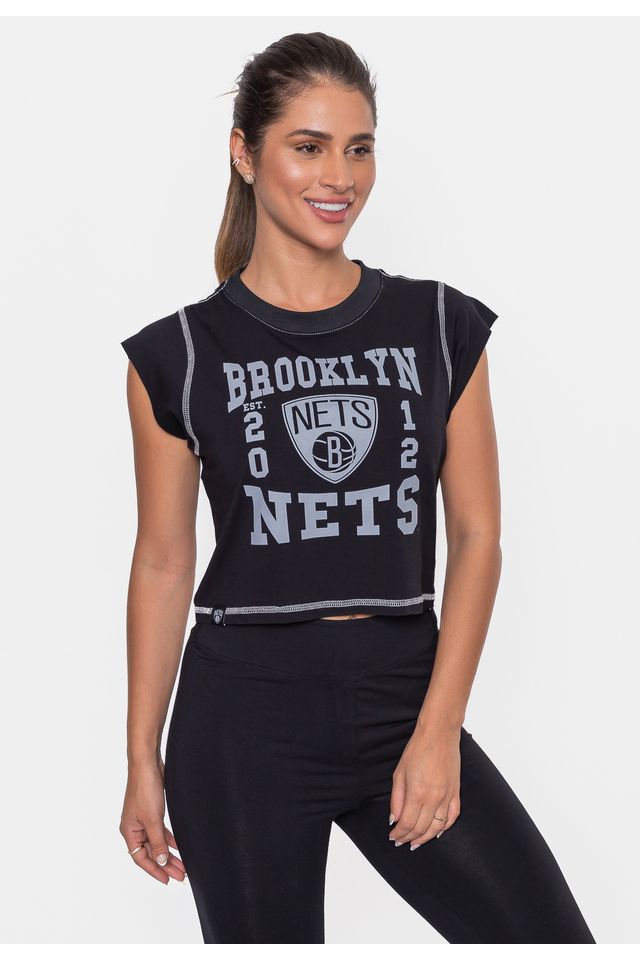 Cropped-NBA-Feminino-College-Brooklyn-Nets-Preto