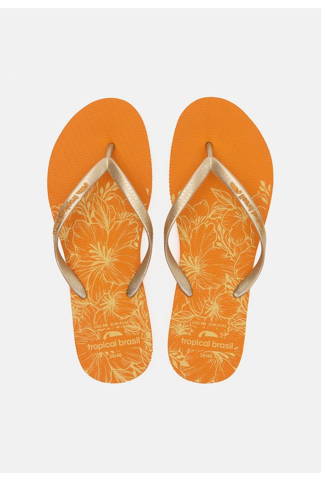 Chinelo-Tropical-Brasil-Estampado-Perolado-Slim-Gold-Glitter-com-Laranja