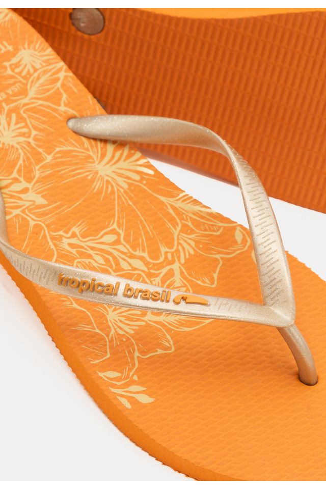 Chinelo-Tropical-Brasil-Estampado-Perolado-Slim-Gold-Glitter-com-Laranja