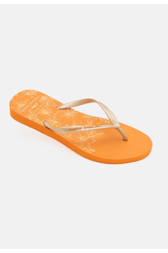 Chinelo-Tropical-Brasil-Estampado-Perolado-Slim-Gold-Glitter-com-Laranja