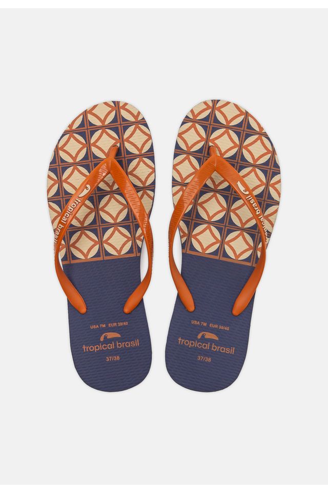 Chinelo-Tropical-Brasil-Estampado-Slim-Ocre-com-Azul-Marinho