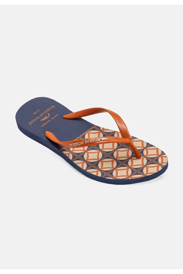 Chinelo-Tropical-Brasil-Estampado-Slim-Ocre-com-Azul-Marinho