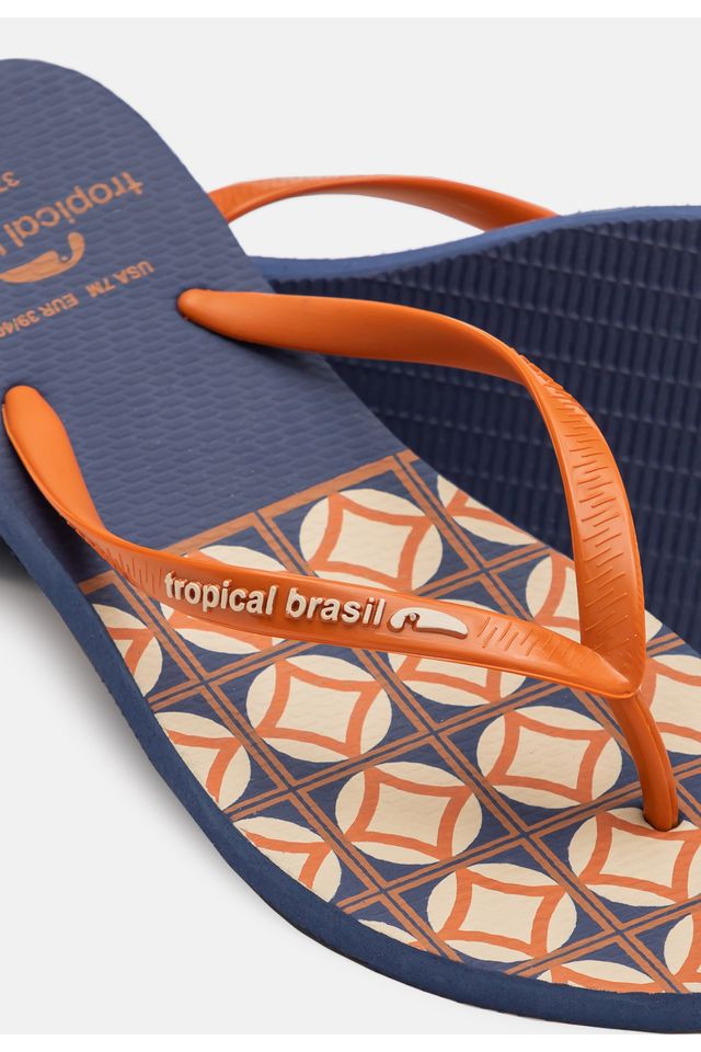 Chinelo-Tropical-Brasil-Estampado-Slim-Ocre-com-Azul-Marinho