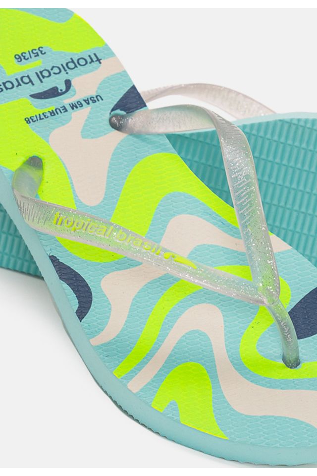 Chinelo-Tropical-Brasil-Estampado-Slim-Cristal-Glitter-com-Turquesa