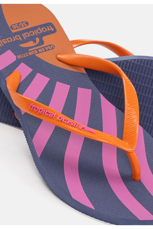 Chinelo-Tropical-Brasil-Estampado-Slim-Ocre-com-Azul-Marinho