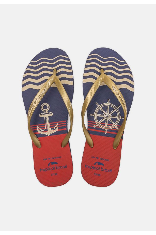 Chinelo-Tropical-Brasil-Estampado-Slim-Areia-Metalizado-com-Azul-Marinho