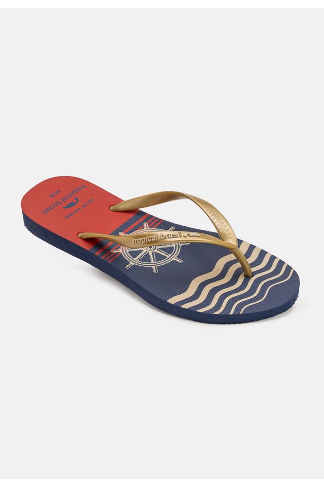 Chinelo-Tropical-Brasil-Estampado-Slim-Areia-Metalizado-com-Azul-Marinho