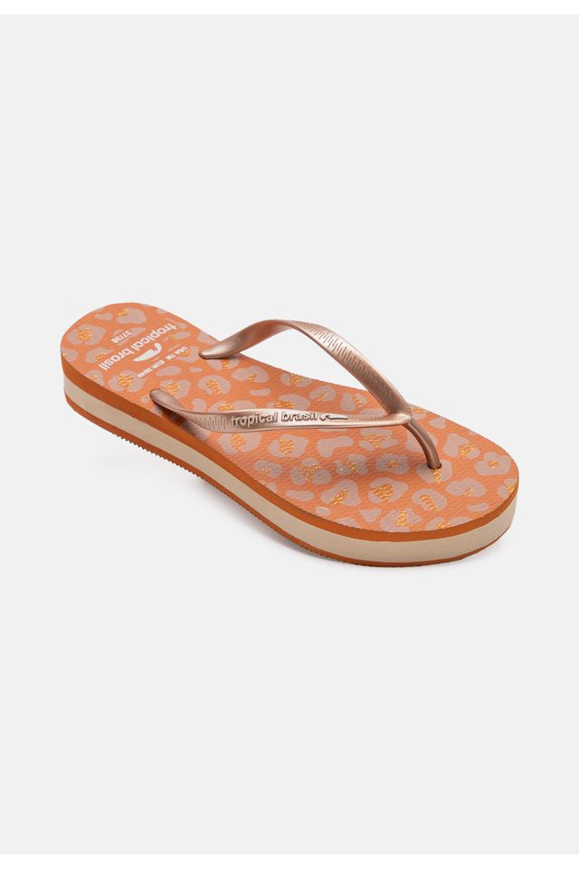 Chinelo-Tropical-Brasil-Tamanco-Estampado-Bronze-Perolizado-com-Ocre