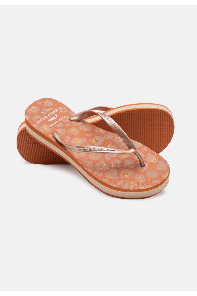 Chinelo-Tropical-Brasil-Tamanco-Estampado-Bronze-Perolizado-com-Ocre