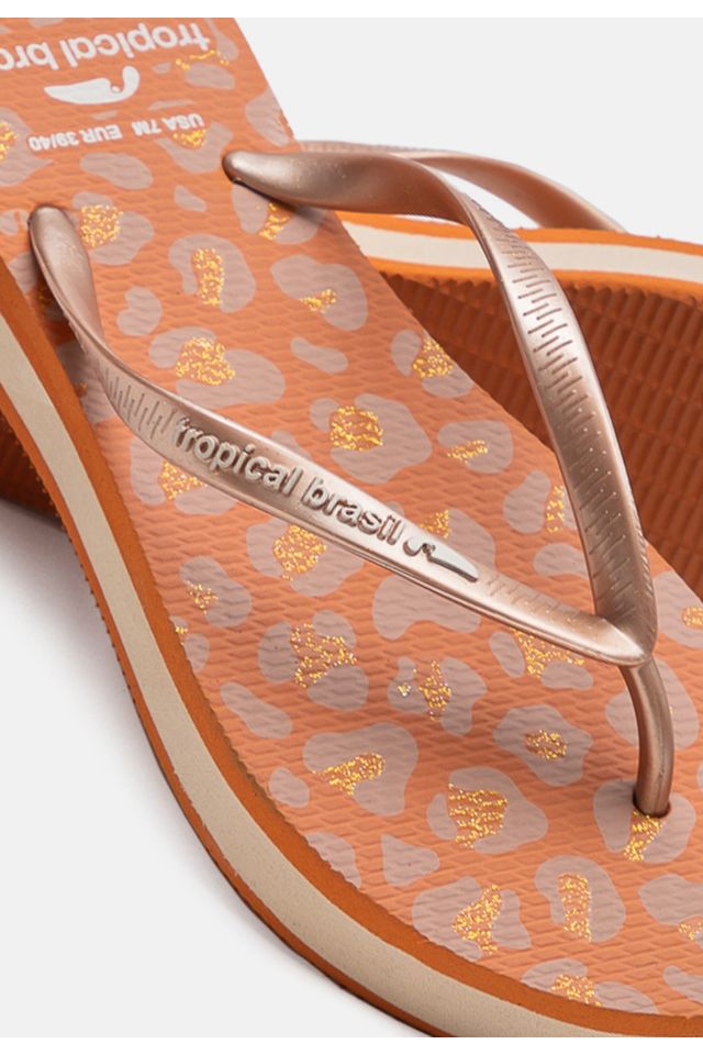 Chinelo-Tropical-Brasil-Tamanco-Estampado-Bronze-Perolizado-com-Ocre