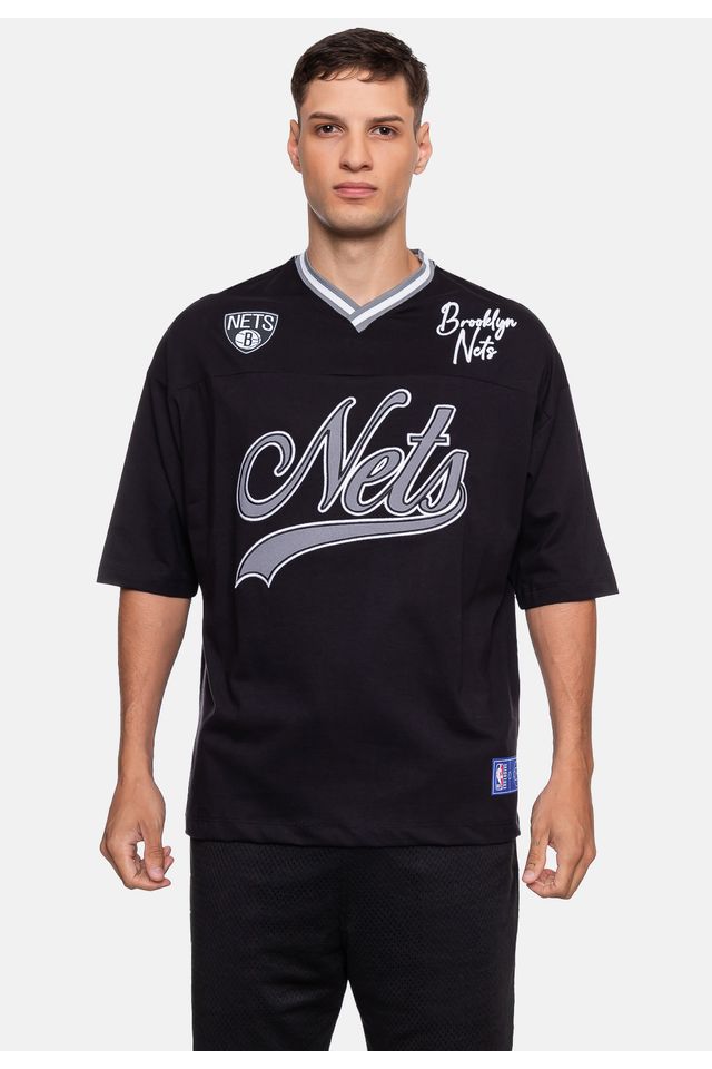 Camiseta-NBA-Oversized-Old-Logo-Brooklyn-Nets-Preta