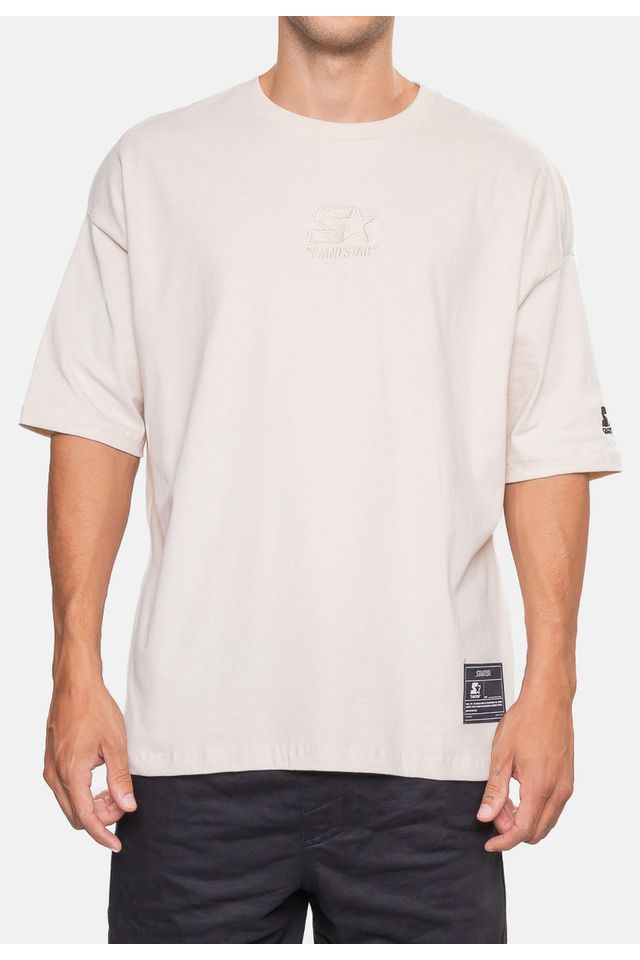 Camiseta-Starter-Oversized-Bege-Dente-de-Leao