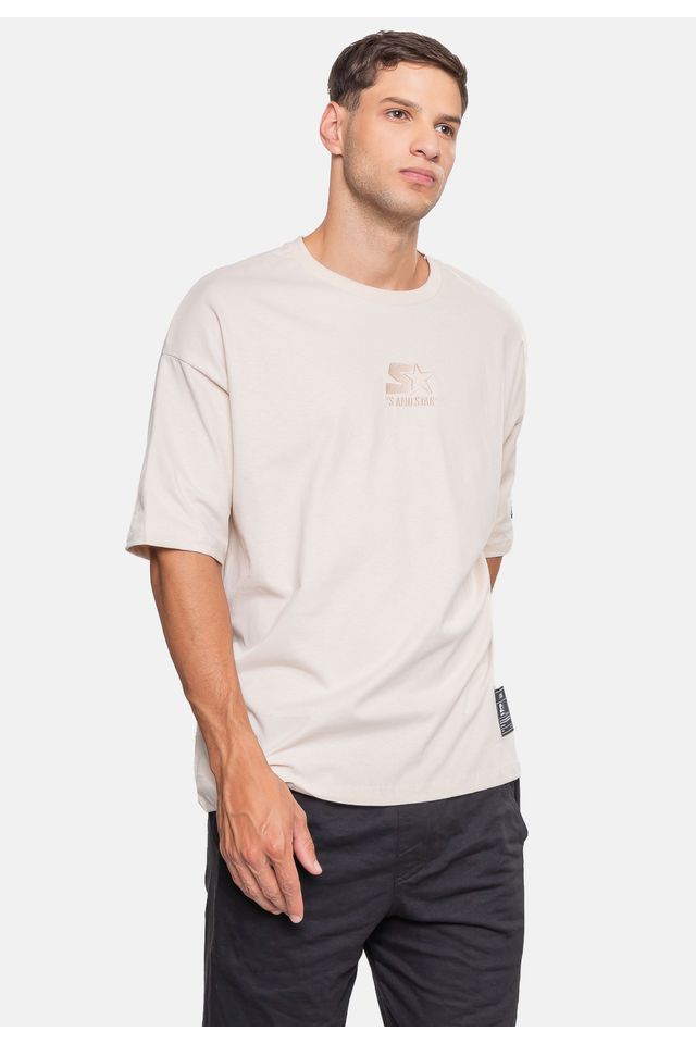 Camiseta-Starter-Oversized-Bege-Dente-de-Leao