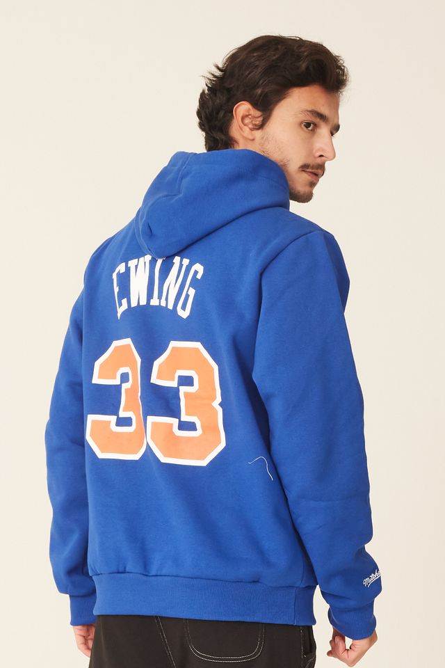 Moletom-Mitchell---Ness-Fechado-Com-Capuz-New-York-Knicks-Patrick-Ewing-Azul