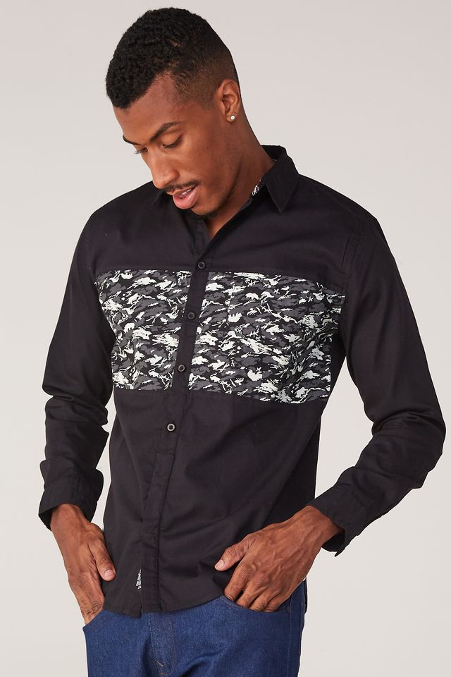 Camisa-Ecko-Manga-Longa-Preta