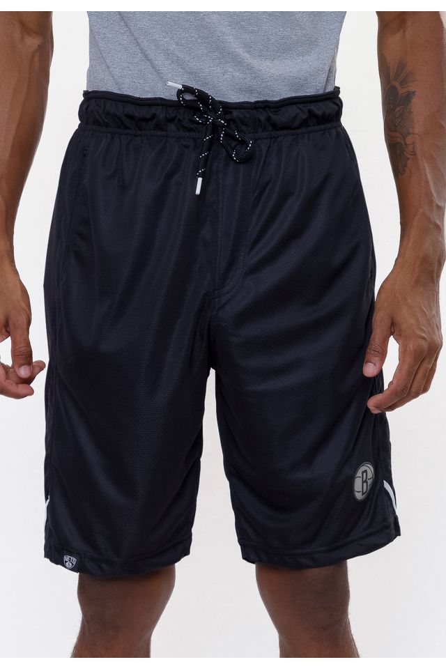Bermuda-NBA-Sintetica-Silver-Logo-Brooklyn-Nets-Preta