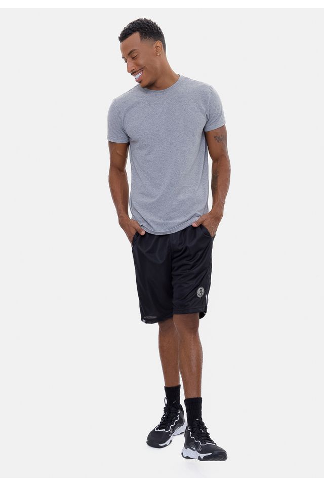 Bermuda-NBA-Sintetica-Silver-Logo-Brooklyn-Nets-Preta