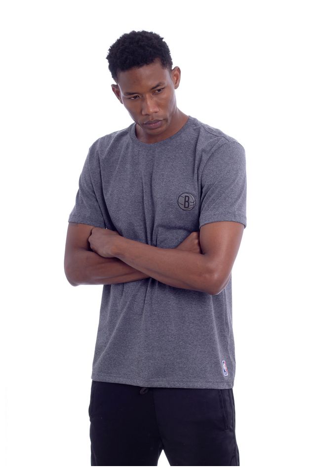 Camiseta-NBA-Estampada-Brooklyn-Nets-Casual-Cinza-Mescla-Escuro