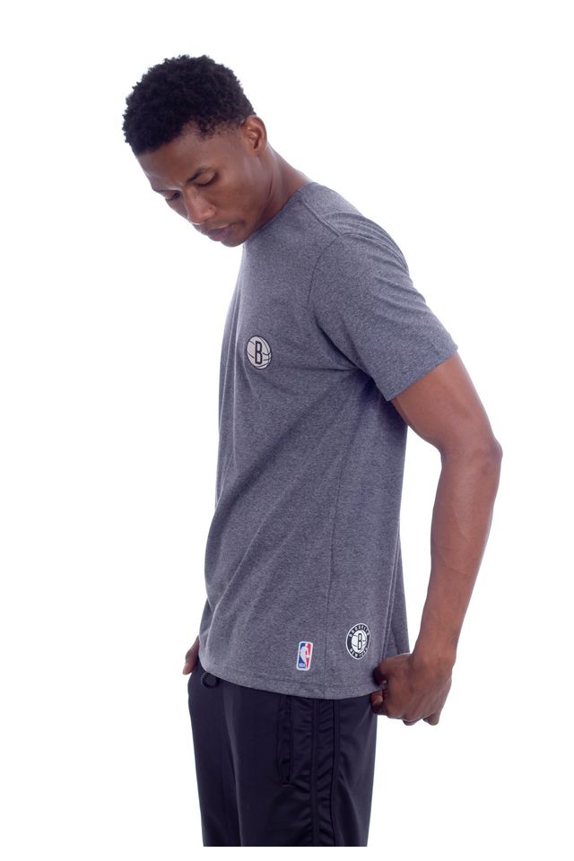 Camiseta-NBA-Estampada-Brooklyn-Nets-Casual-Cinza-Mescla-Escuro