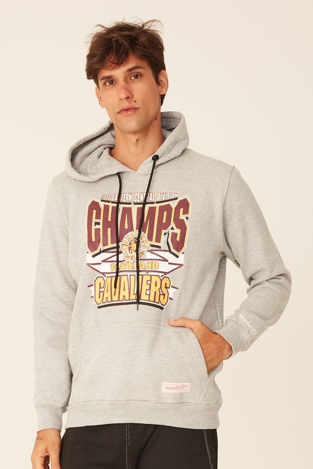 Moletom-Mitchell---Ness-NBA-Fechado-Com-Capuz-Cleveland-Cavaliers-Cinza-Mescla