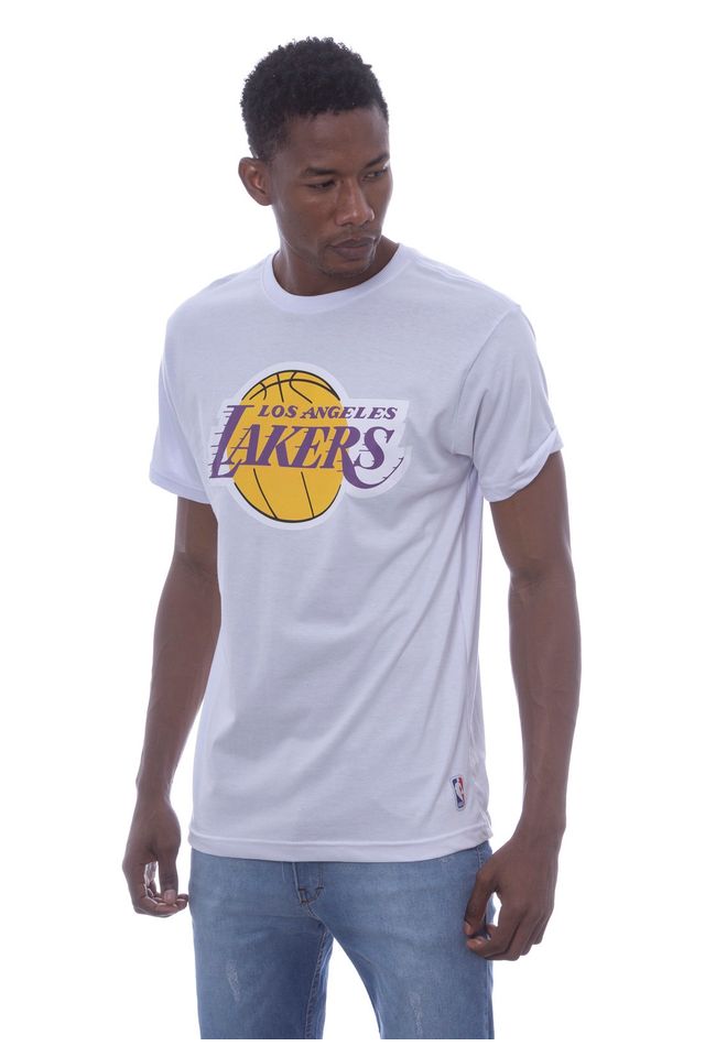 Camiseta-NBA-Estampada-Big-Logo-Los-Angeles-Lakers-Casual-Branca