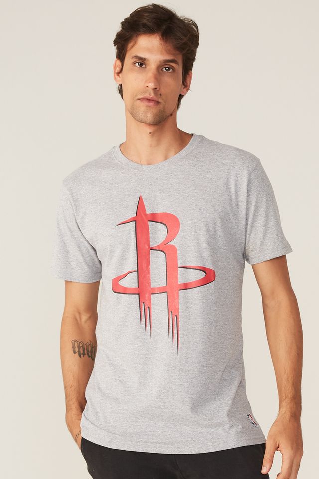 Camiseta-NBA-Estampada-Big-Logo-Houston-Rockets-Casual-Cinza-Mescla