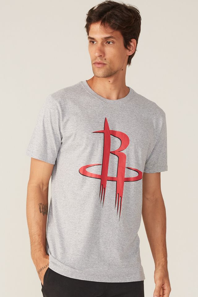 Camiseta-NBA-Estampada-Big-Logo-Houston-Rockets-Casual-Cinza-Mescla