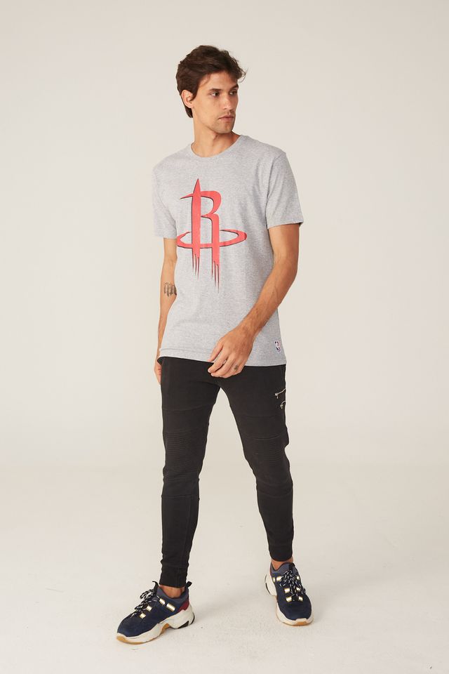 Camiseta-NBA-Estampada-Big-Logo-Houston-Rockets-Casual-Cinza-Mescla