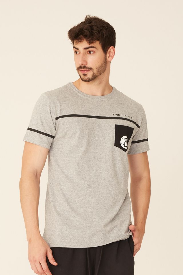 Camiseta-NBA-Estampada-Pocket-Brooklyn-Nets-Casual-Cinza-Mescla
