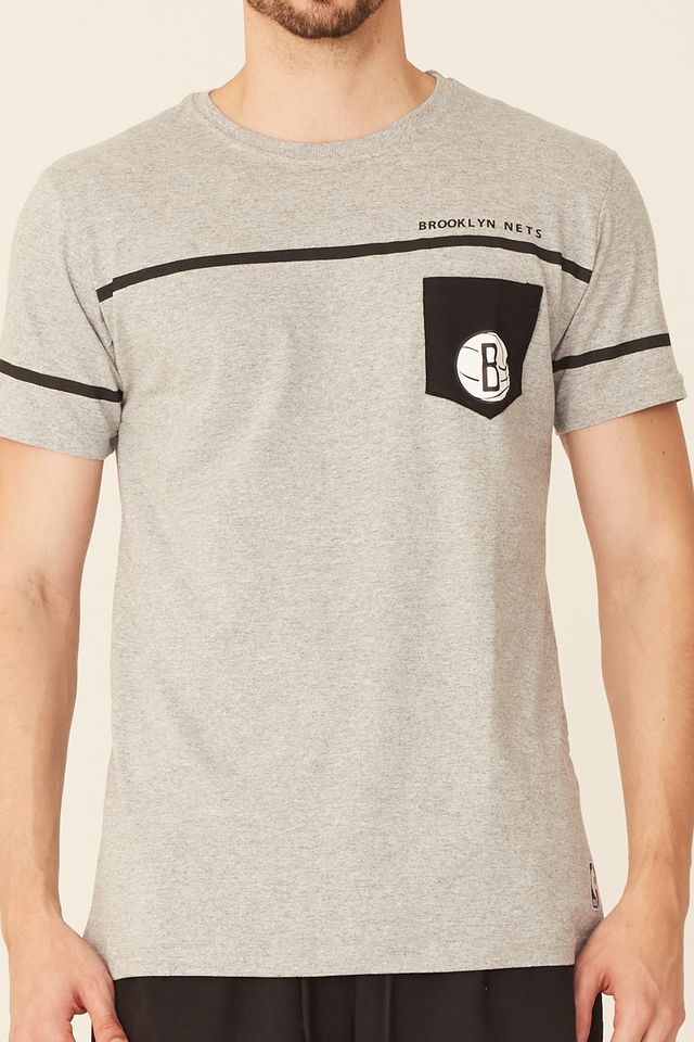 Camiseta-NBA-Estampada-Pocket-Brooklyn-Nets-Casual-Cinza-Mescla
