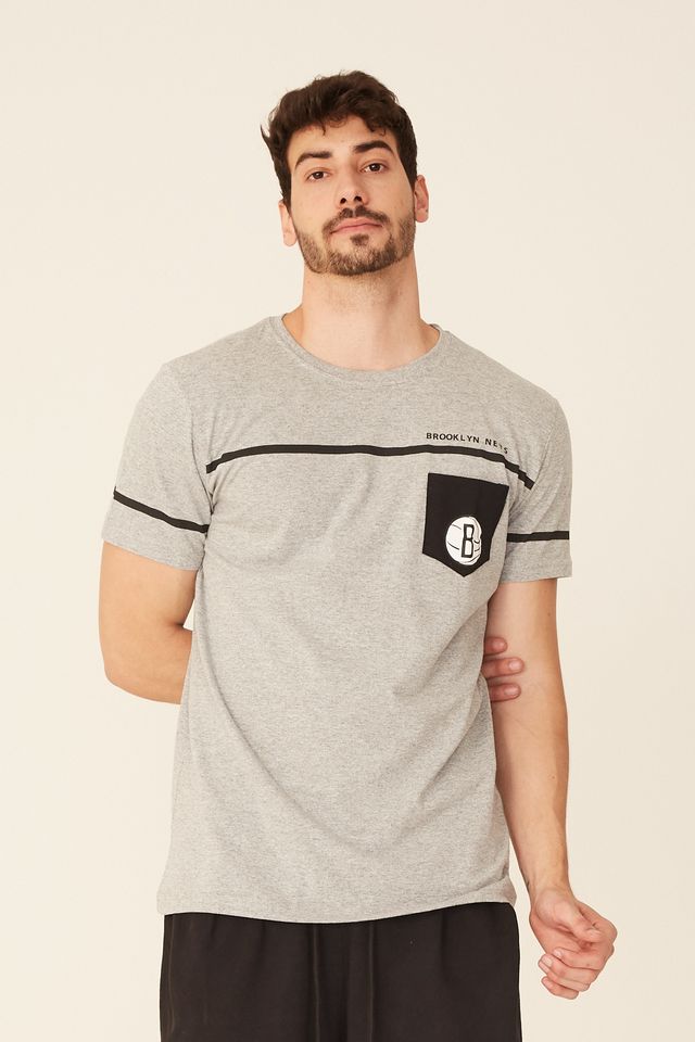 Camiseta-NBA-Estampada-Pocket-Brooklyn-Nets-Casual-Cinza-Mescla