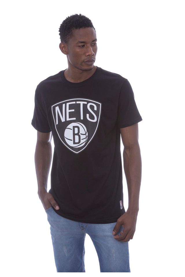 Camiseta-NBA-Estampada-Big-Logo-Brooklyn-Nets-Casual-Preta