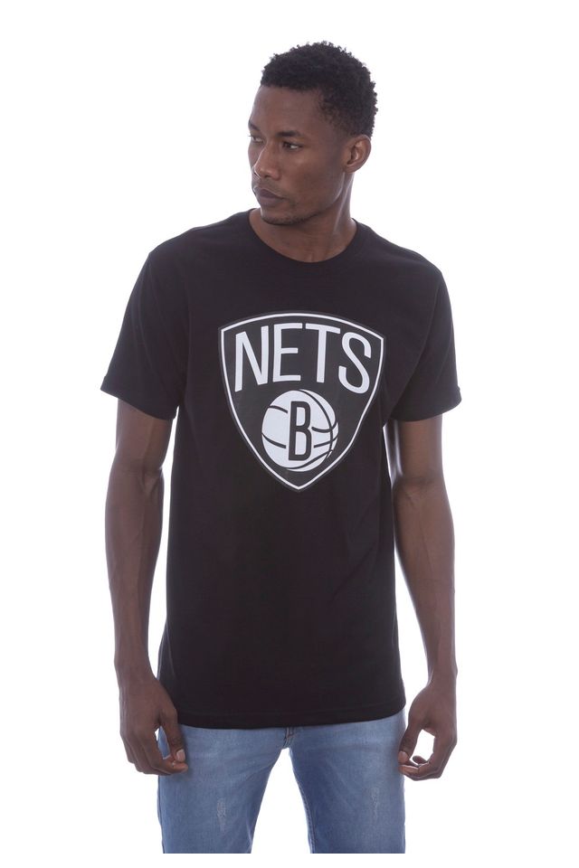 Camiseta-NBA-Estampada-Big-Logo-Brooklyn-Nets-Casual-Preta