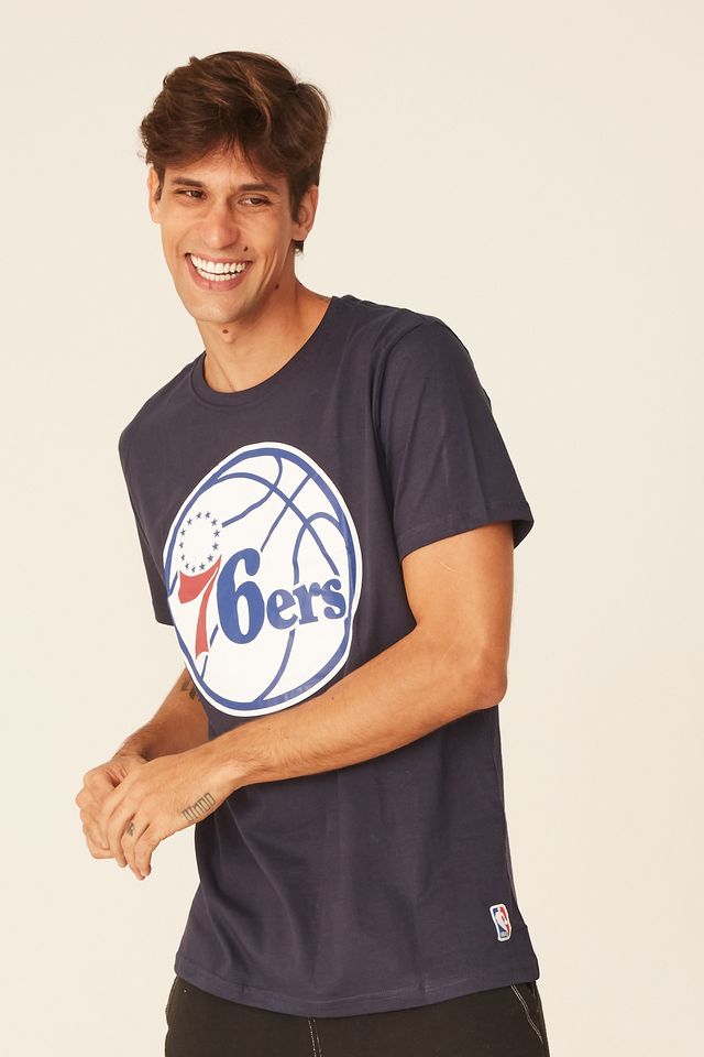 Camiseta-NBA-Estampada-Big-Logo-Philadelphia-76ERS-Casual-Azul-Marinho