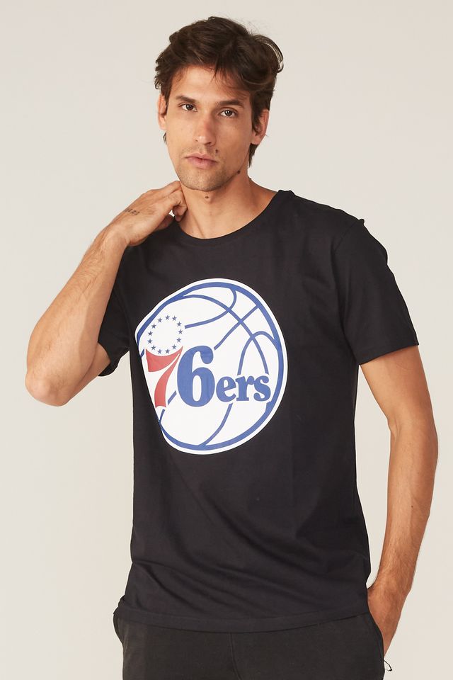 Camiseta-NBA-Estampada-Big-Logo-Philadelphia-76ERS-Casual-Preta