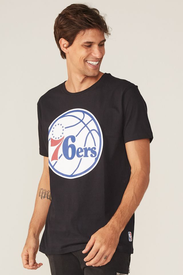 Camiseta-NBA-Estampada-Big-Logo-Philadelphia-76ERS-Casual-Preta