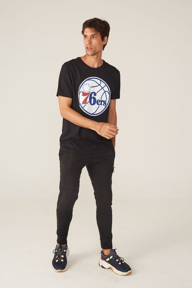 Camiseta-NBA-Estampada-Big-Logo-Philadelphia-76ERS-Casual-Preta