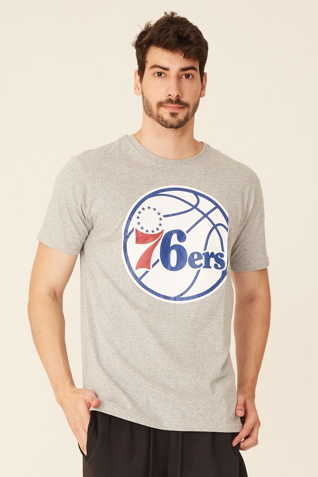 Camiseta-NBA-Estampada-Big-Logo-Philadelphia-76ERS-Casual-Cinza-Mescla