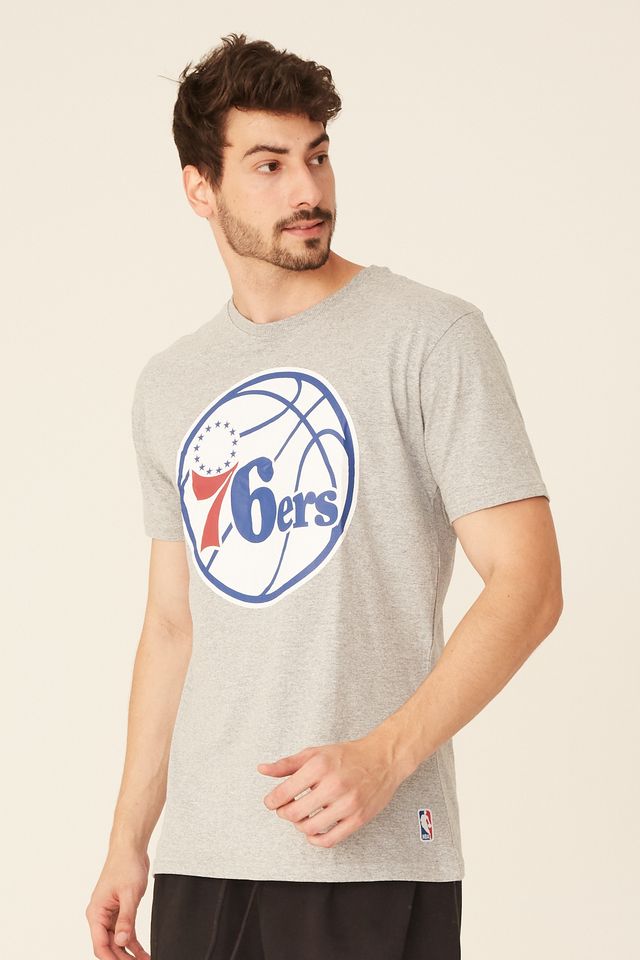 Camiseta-NBA-Estampada-Big-Logo-Philadelphia-76ERS-Casual-Cinza-Mescla