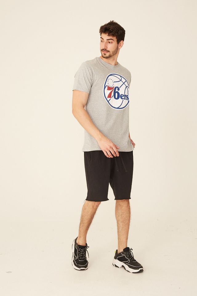 Camiseta-NBA-Estampada-Big-Logo-Philadelphia-76ERS-Casual-Cinza-Mescla