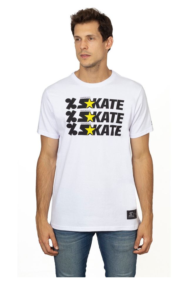 Camiseta-Starter-Estampada-Collab-Cemporcento-Skate-Branca Camiseta-Starter-Estampada-Collab-Cemporcento-Skate-Branca