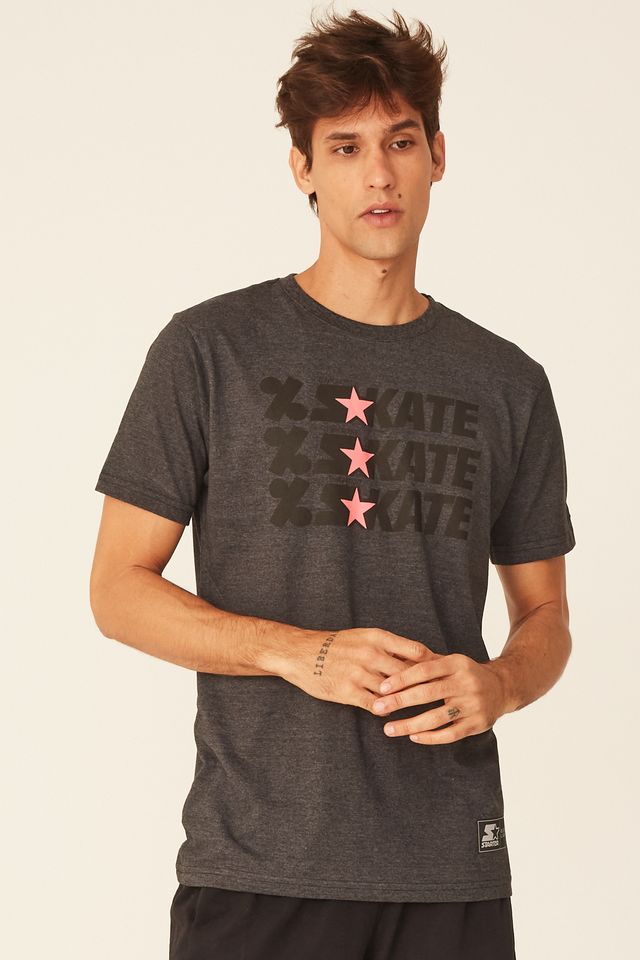 Camiseta-Starter-Estampada-Collab-Cemporcento-Skate-Cinza-Mescla-Escuro Camiseta-Starter-Estampada-Collab-Cemporcento-Skate-Cinza-Mescla-Escuro