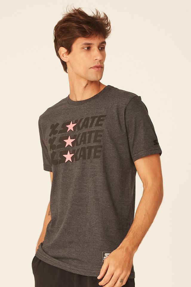 Camiseta-Starter-Estampada-Collab-Cemporcento-Skate-Cinza-Mescla-Escuro
