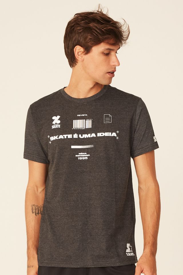 Camiseta-Starter-Estampada-Collab-Cemporcento-Skate-Cinza-Mescla-Escuro