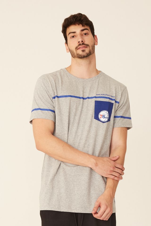 Camiseta-NBA-Estampada-Pocket-Philadelphia-76ERS-Casual-Cinza-Mescla