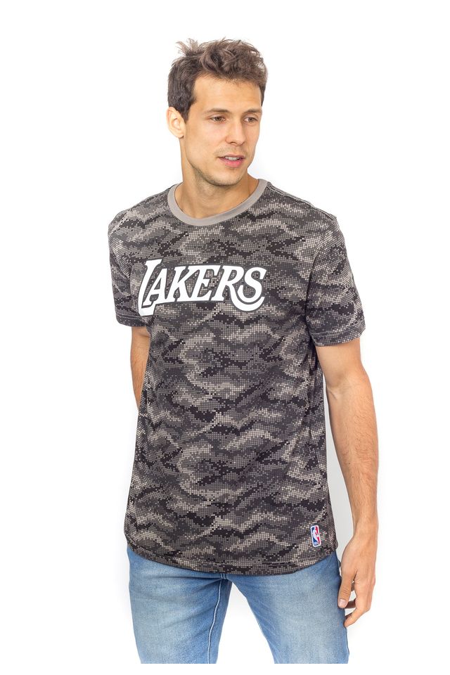 Camiseta-NBA-Especial-Estampada-Los-Angeles-Lakers-Casual-Cinza